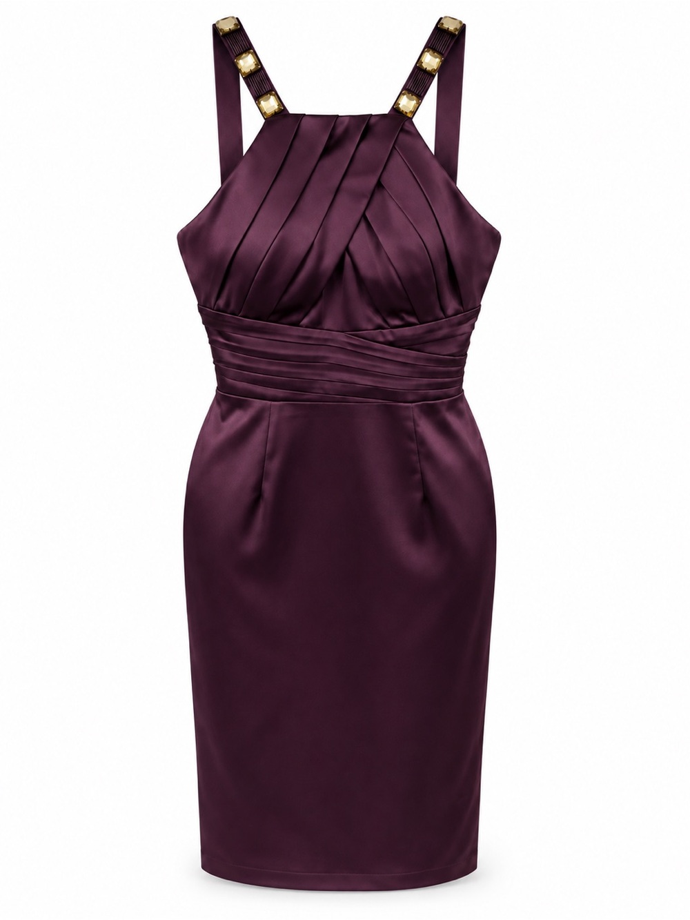 Calvin Klein Plum Satin Cocktail Sheath Dress Jeweled Straps Size 6